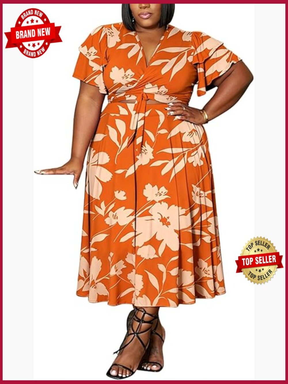 Plus Size 2 Piece Crop Top & Maxi Skirt Set Summer Flowy Matching Outfit